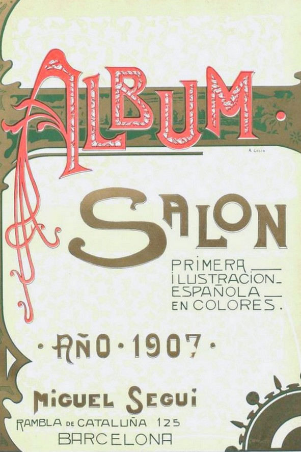 Portada de la revista Àlbum salon´, partes de un salon dibujado y texto
